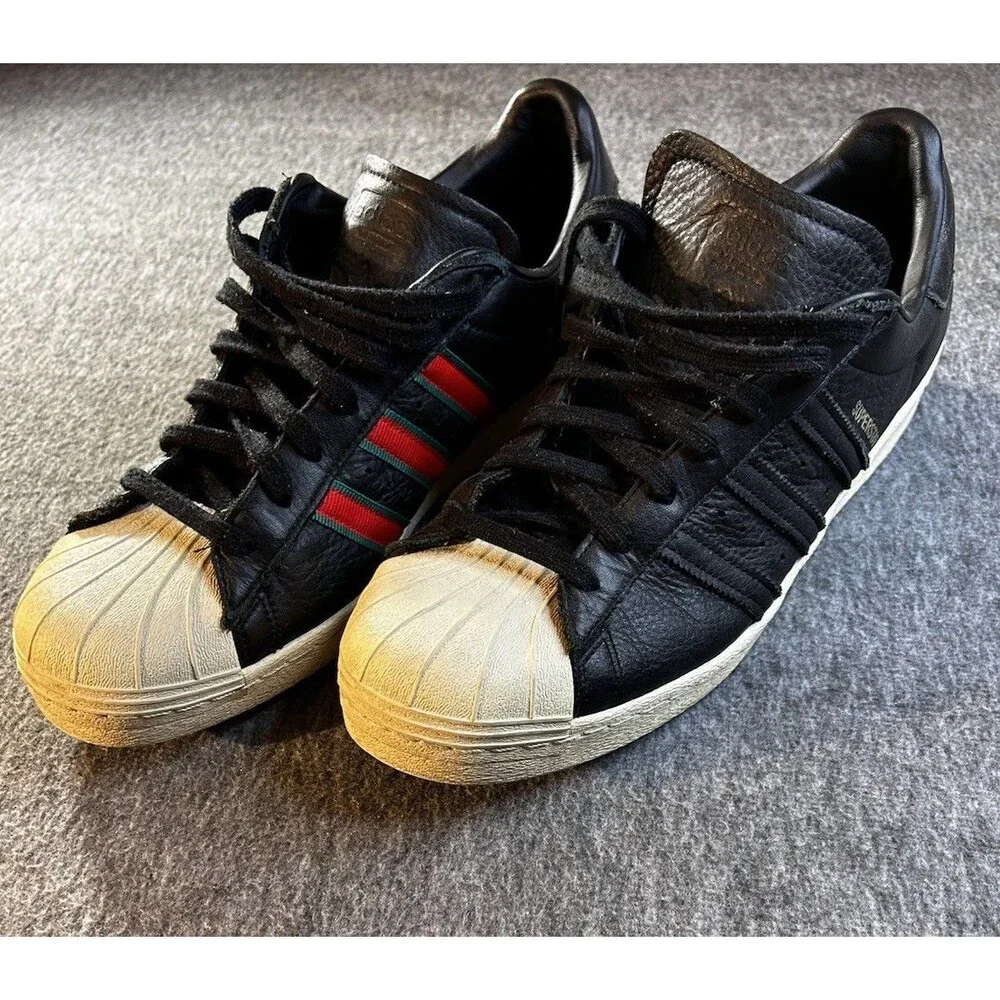 RARE 2017 VTG Adidas Originals Superstar 80s Core Black Red Green Stripes Sz 13